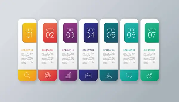 7 seçenek veya adım simgesine sahip modern iş bilgi şablonu.