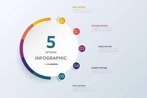 Sunumlar için 5 seçenekli çember çizelgesi bilgi şablonu