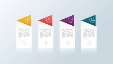 4 aşamalı ya da iş verisi sunumu için uygun seçeneklere sahip bilgi vektörü tasarım şablonu.