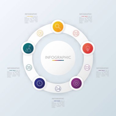 Sunumlar için 5 seçenekli çember çizelgesi bilgi şablonu