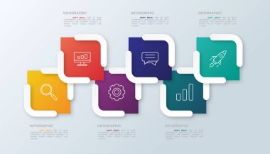 6 seçenekli sunum işi bilgi şablonu. Vektör illüstrasyonu.