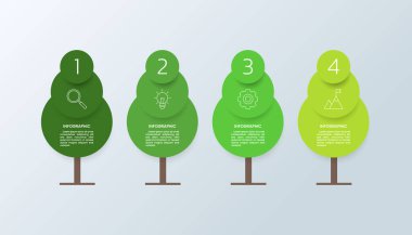 İş simgeleriyle 4 çember ağaç bilgi şablonu