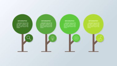 İş simgeleriyle 4 çember ağaç bilgi şablonu