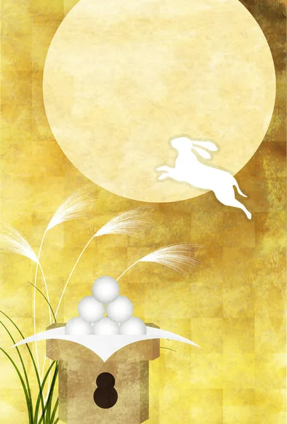 十五夜明月观银野兔背景 — 图库矢量图片