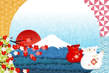 ejderha Yeni Yıl kartı Fuji Arkaplanı