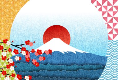 Fuji Japon Desenli Ume Arkaplanı