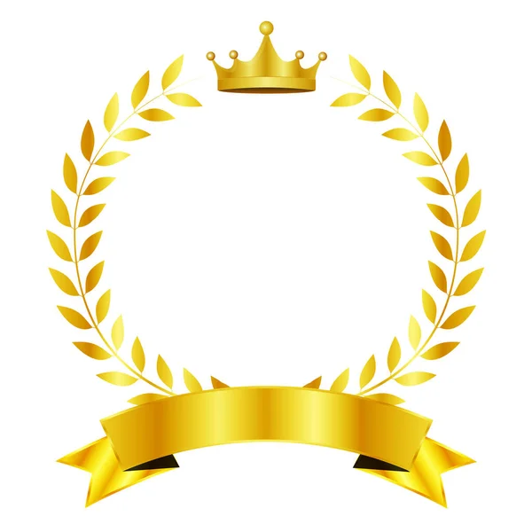 Corona Nastro Oro Foglia Icona — Vettoriale Stock