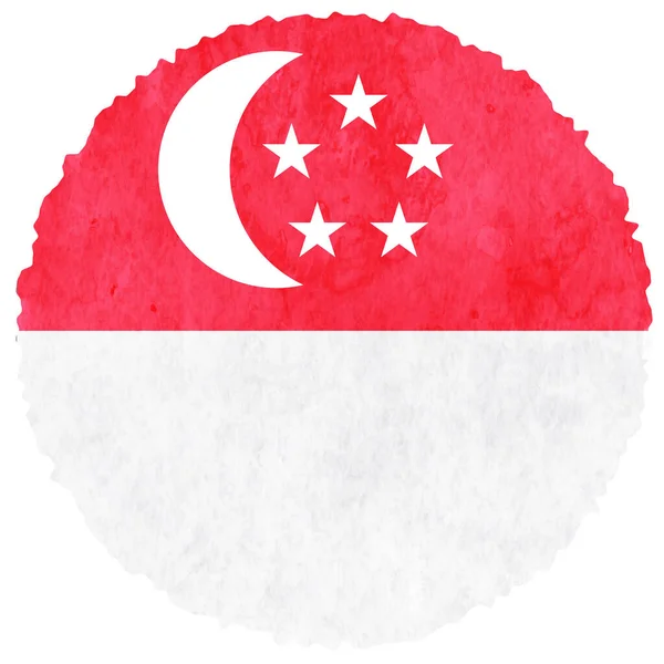 Singapore Flagga Akvarell Cirkel Ikon — Stock vektor
