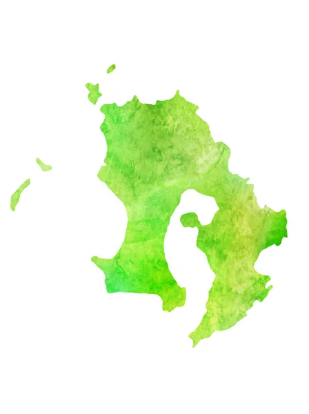 Mapa Kagoshima Acuarela Icono Verde — Vector de stock