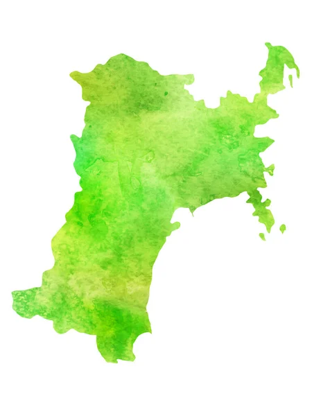 Miyagi Mapa Acuarela Icono Verde — Vector de stock