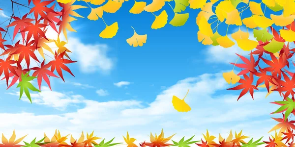 Sonbahar Renkli Akçaağaç Ginkgo Arkaplanı — Stok Vektör
