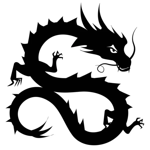 Dragon Tarjeta Año Nuevo Silhouette Icono — Vector de stock