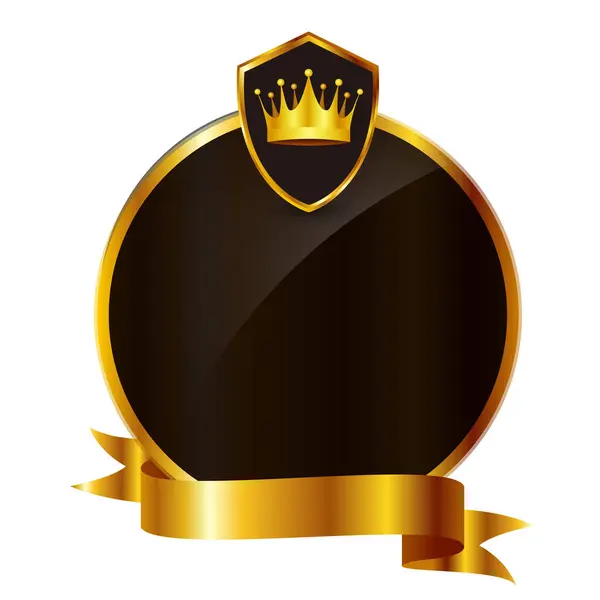 Emblema Corona Cinta Icono Oro — Archivo Imágenes Vectoriales