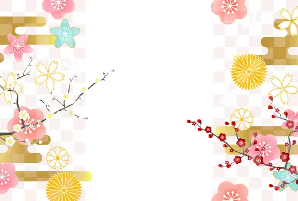 Sakura Ume Japanse Patroon Nengajo Achtergrond — Stockvector