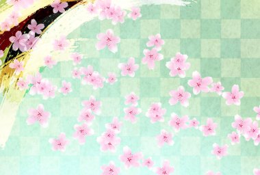 Kiraz Çiçekleri Japon desenli suluboya arka planı