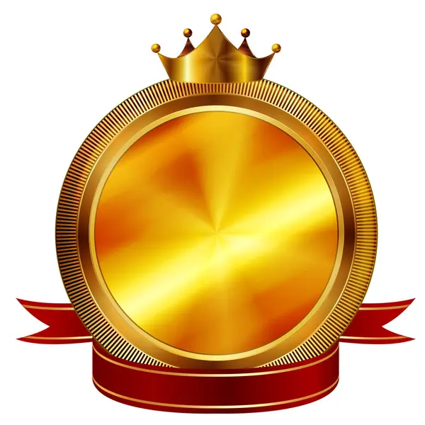 Crown Button Gold Medal Icon — Stock Vector
