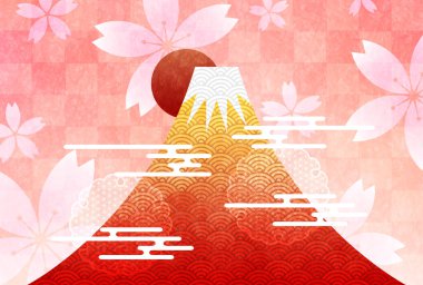 Fuji Kiraz Çiçeği Yılbaşı Kartı Arkaplanı