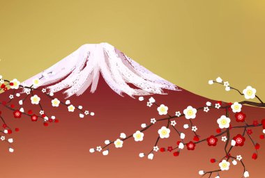 Fuji Japon Desenli Ume Arkaplanı