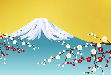 Fuji Japon Desenli Ume Arkaplanı