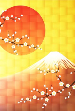 Fuji Japon Desenli Ume Arkaplanı