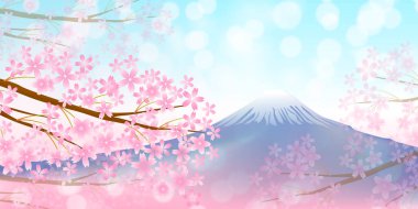 Fuji Kiraz Çiçeği Bahar Suluboya Arkaplanı