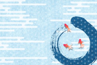 Japon Balığı Şablonu Sıcak Yaz Selamı Japon Desenli Uzumaki Arkaplanı