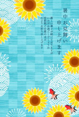 ayçiçeği havai fişekleri yaz japon balığı arka planı