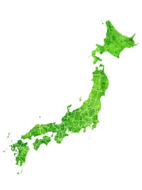 Japonya Haritası Yeşil Suluboya Simgesi