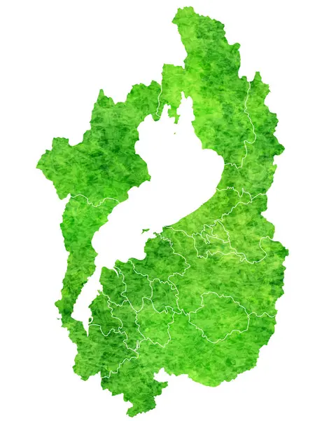 Shiga Mapa Verde Acuarela Icono — Vector de stock