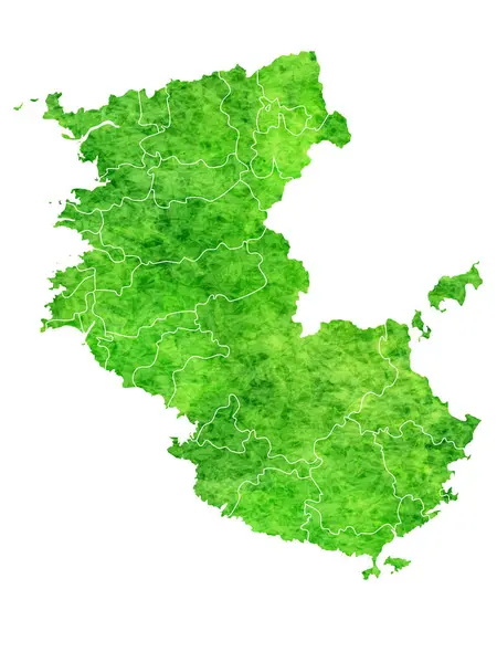 Wakayama Mapa Verde Acuarela Icono — Vector de stock