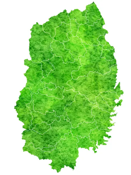 Iwate Mapa Verde Acuarela Icono — Vector de stock