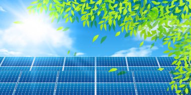 Güneş paneli taze yeşil güneş ışığı arkaplanı