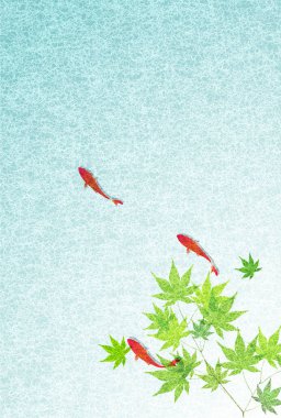 Japon akçaağacı Japon desenli suluboya arkaplanı bırakır