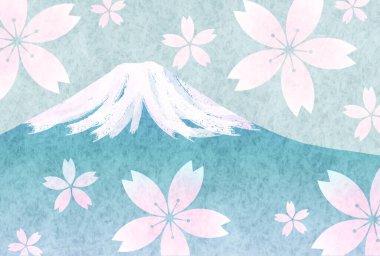 Fuji Japonya Yeni Yıl Kartı Kiraz Çiçeği Arkaplanı