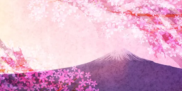 Fuji Japonya Yeni Yıl Kartı Kiraz Çiçeği Arkaplanı