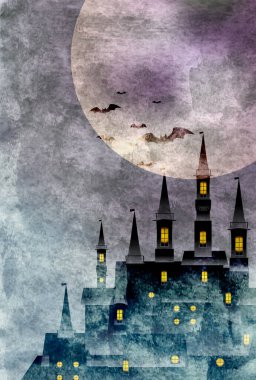 Cadılar Bayramı şatosu dolunay arka planı