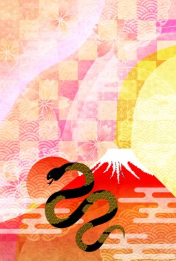 Yılan Yılbaşı kartı Fuji Arkaplanı