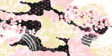 Kiraz Çiçekleri Japon desenli suluboya arka planı