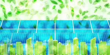 Güneş paneli taze yeşil güneş ışığı arkaplanı