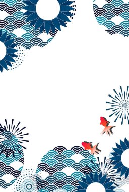 Japon Balığı Desenli Arka plan Yazı Selamlama