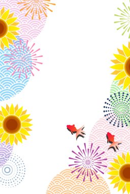 ayçiçeği havai fişekleri Japon balığı yaz arkaplanı