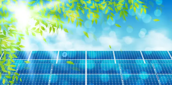 Güneş paneli taze yeşil güneş ışığı arkaplanı