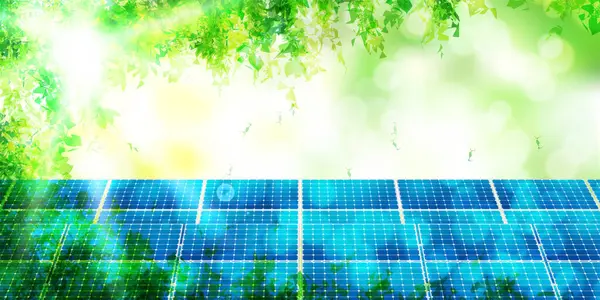Güneş paneli taze yeşil güneş ışığı arkaplanı