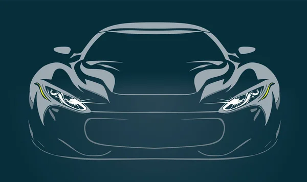 Sport Auto Silhouet Voorkant Donkere Achtergrond Vector Tekening — Stockvector