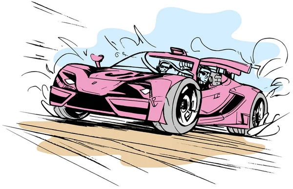 スポーツカーピンク色のオープントップライドのロードベクトル描画 — ストックベクタ