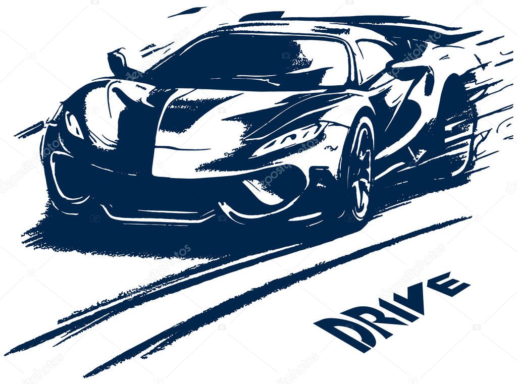 Fast moving sports car vector drawing
