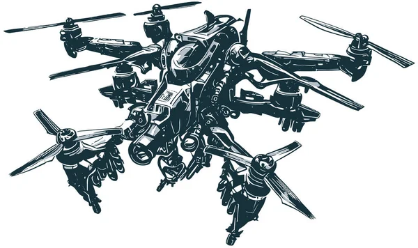Στρατιωτικό Σχέδιο Διάνυσμα Drone Απομονώνονται Λευκό Φόντο — Διανυσματικό Αρχείο