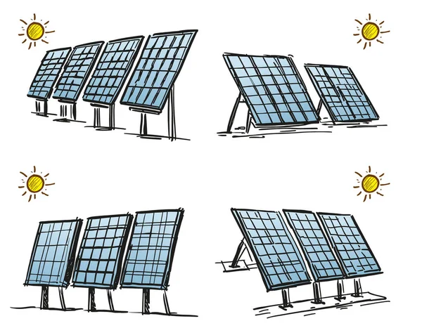 Solární Panely Solární Panely Jednoduchý Barevný Vektor Obraz Solární Energie — Stockový vektor
