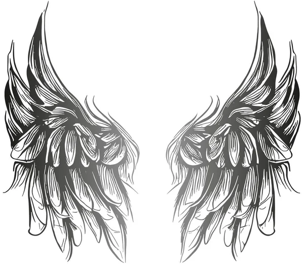 Векторная Иллюстрация Пары Темных Крыльев Белом Фоне Крылья Ангела — стоковый вектор