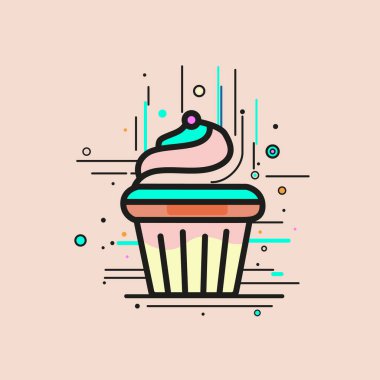 cupcake tekno tarzı vektör görüntüsü açık arkaplanda